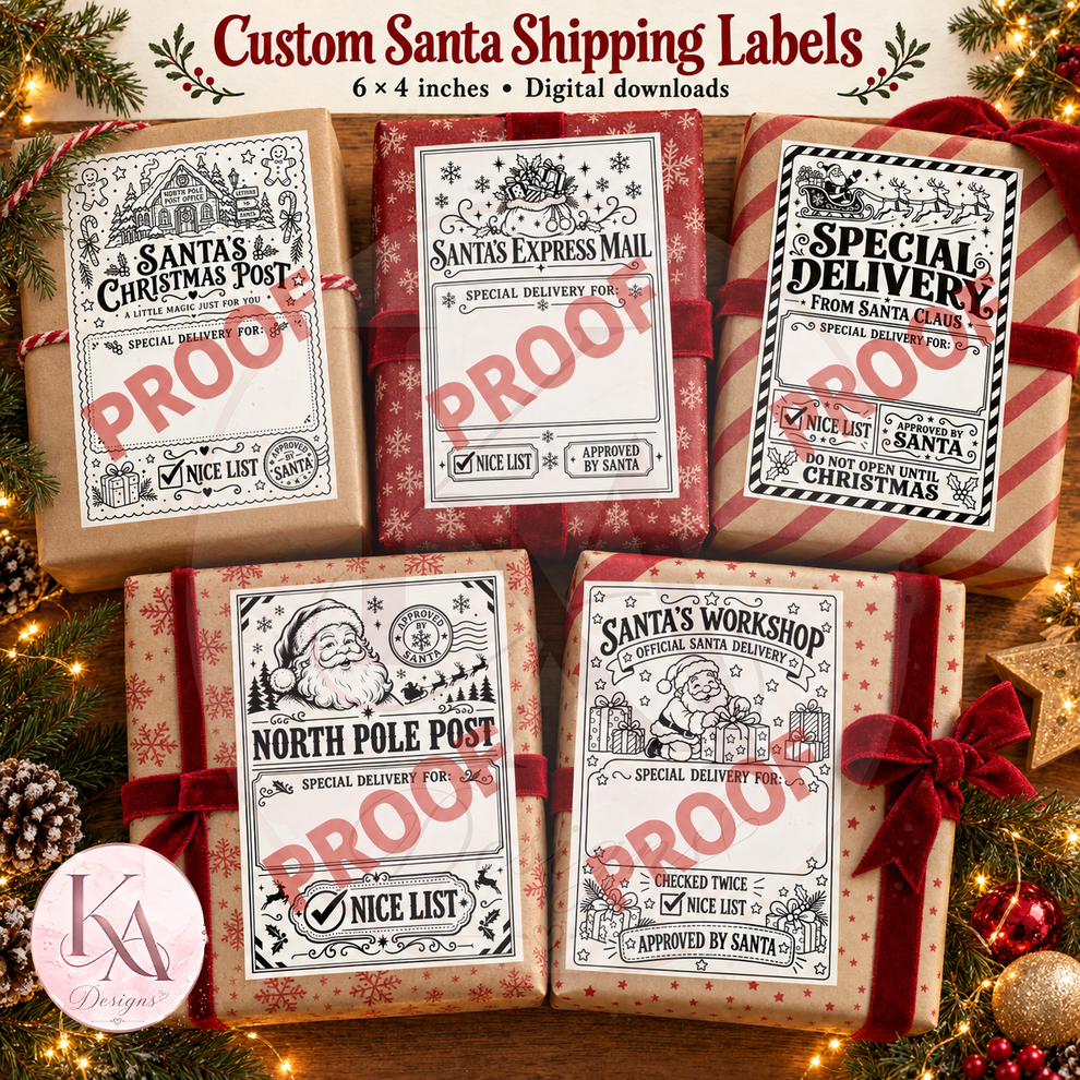 5 x Custom Santa Shipping Label Templates - Digital download – KA Designs